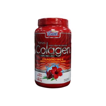 polvo colagen  reforzado sabor jamaica para reconstituir  (formula mejorada) 1.100 kg*  colageno tipo ii  omega 3,6,9, vitaminas y hierro