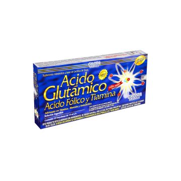 AMP. ACIDO GLUTAMICO SOLUCIÓN INGERIBLE C/ 10 AMP. DE 10 ML C/U  ACIDO FÓLICO Y TIAMINA, ADICIONADO CON VITAMINAS, MINERALES Y AMIINOÁCIDOS.