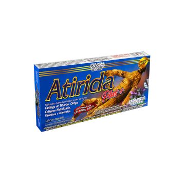 AMP. ATIRIDA PLUS+ SOLUCIÓN INGERIBLE C/10 AMP. DE 10 ML C/U. CARTÍLAGO DE TIBURÓN, ORTIGA, COLÁGENO HIDROLIZADO, VITAMINAS Y MINERALES. ADICIONADO CON COLÁGENO TIPO II.