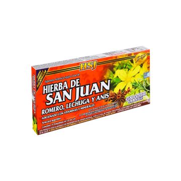 AMP. HIERBA DE SAN JUAN SOLUCIÓN INGERIBLE C/10 AMP. DE 10 ML C/U. ROMERO, LECHUGA Y ANIS ADICIONADO CON VITAMINAS Y MINERALES.