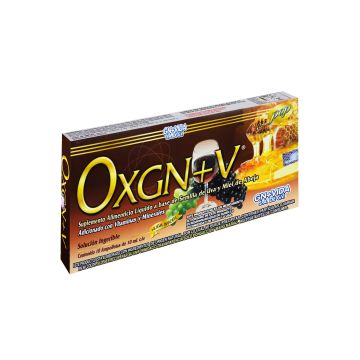 AMP. OXGN+V SOLUCIÓN INGERIBLE C/10 AMP. DE 10 ML C/U. A BASE DE SEMILLA DE UVA, MIEL DE ABEJA, VITAMINAS Y MINERALES.