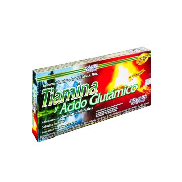 AMP. TIAMINA Y ACIDO GLUTAMICO SOLUCIÓN INGERIBLE C/10 AMP. DE 10 ML. ADICIONADO CON VITAMINAS Y MINERALES.