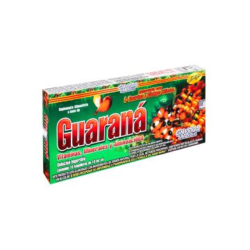 AMP. GUARANÁ SOLUCIÓN INGERIBLE C/10 AMP. DE 10 ML C/U. VITAMINAS, MINERALES, AMINOÁCIDOS; REFORZADA CON L-TAURINA Y GINKGO BILOBA.