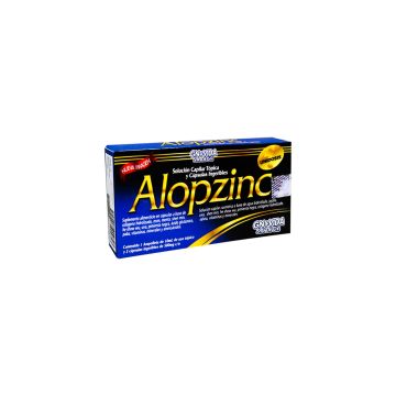 AMP. FCO. ALOPZINC SOLUCIÓN TÓPICA CAPILAR C/1 AMP. DE 10 ML C/U DE USO TÓPICO + 2 CAPS. INGERIBLES DE 500 MG C/U. A BASE DE EXTRACTO DE SHEN MIN, EXTRACTOS DE JOJOBA, EXTRACTOS HERBALES, VITAMINAS Y MINERALES.
