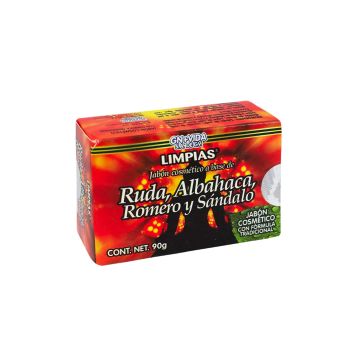 JABÓN DE LIMPIAS-RUDA, ALBAHACA, ROMERO Y SANDALO 90 GR.