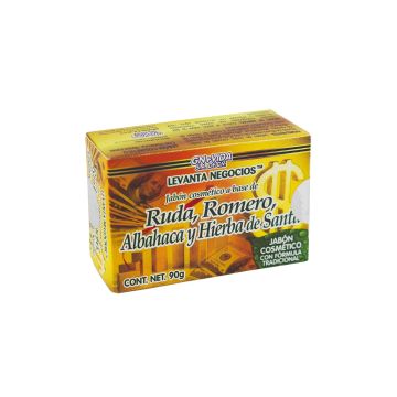JABÓN LEVANTA NEGOCIOS-RUDA, ROMERO, ALBAHACA Y HIERBA SANTA 90 GR.