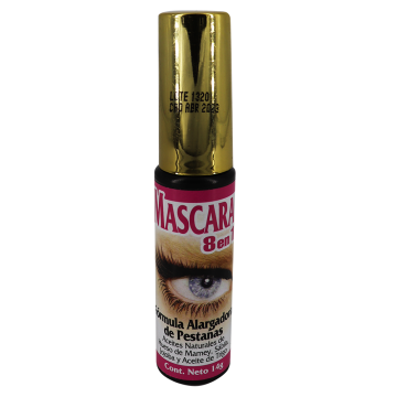 RIMEL MASCARA TÓPICA 8 EN 1 C/14 GR. FÓRMULA ALARGADORA DE PESTAÑAS CON ACEITES NATURALES DE HUESO DE MAMEY , SÁBILA, JOJOBA Y ACEITE DE TRIGO.