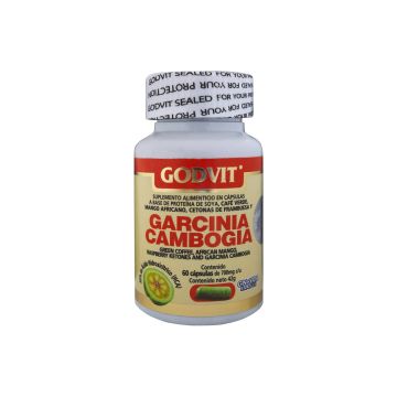 CAPS. GARCINIA CAMBOGIA C/60 DE 700MG C/U. A BASE DE PROTEÍNA DE SOYA, CAFÉ VERDE, MANGO AFRICANO Y CETONAS DE FRAMBUESA. GODVIT.