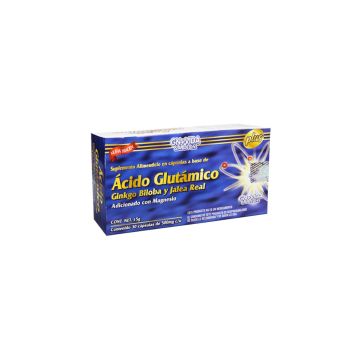 CAPS. ÁCIDO GLUTÁMICO, GINKGO BILOBA Y JALEA REAL PLUS, BLISTER C/30 DE 500 MG C/U. ADICIONADO CON MAGNESIO.