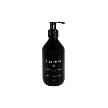 LIBERMAN SHAMPOO PARA CABELLO Y BARBA MINOXIDIL AL 1%, ACEITE DE BERGAMOTA Y ALOE VERA 250 ML.
