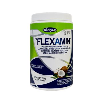 FLEXAMIN MALTEADA 500 GR* GLUCOSAMINA, CONDROITINA, MSM, CARTILAGO DE TIBURON COLAGENO HIDROLIZADO ACIDO HIALURONICO 500 GR.