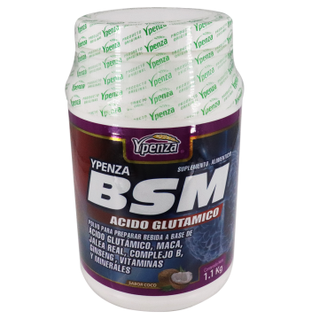 POLVO BSM ACIDO GLUTAMICO BEBIDA SABOR COCO 1.100 KG* maca,jalea real,complejo b,ginseng,vitaminas y minerales