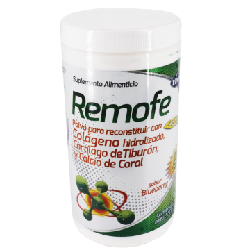 POLVO REMOFE VERDE BEBIDA SABOR BLUEBERRY 500 GR* colageno hidrolizado,cartilago de tiburon y calcio de coral 1X24