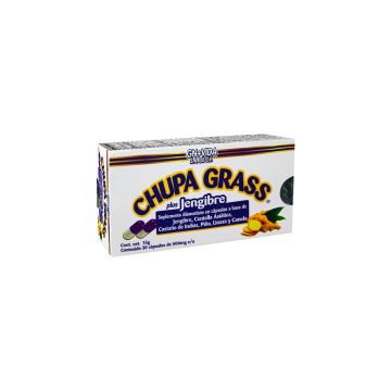 CAPS. CHUPA GRASS PLUS JENGIBRE C/30 DE 500 MG C/U. A BASE DE JENGIBRE, CENTELLA ASÍATICA, CASTAÑO DE INDIAS, PIÑA, LINAZA Y CANELA.