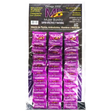 TBS. MUJER BONITA  1 Exhibidor c/30 sobres de 2 Caps c/u 500 mg * Energetico sexual 1x30
