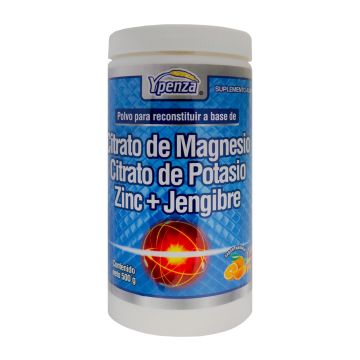 POLVO CITRATO DE MAGNESIO, <br>CITRATO DE POTASIO, ZINC + <br>JENGIBRE SABOR NARANJA 500 GR* </br>
