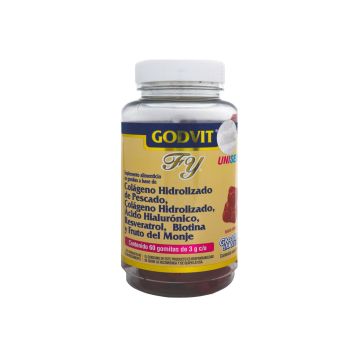 GOMITAS FY COLAGENO HIDROLIZADO ACIDO HIALURONICO, RESVERATROL, BIOTINA Y FRUTO DEL MONJE C/60 C/3GR sabor cereza* 1x24