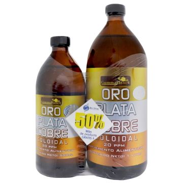 ORO, PLATA Y COBRE COLOIDAL 1000 ML + 500 ML GRATIS 20 PPM * 1X12